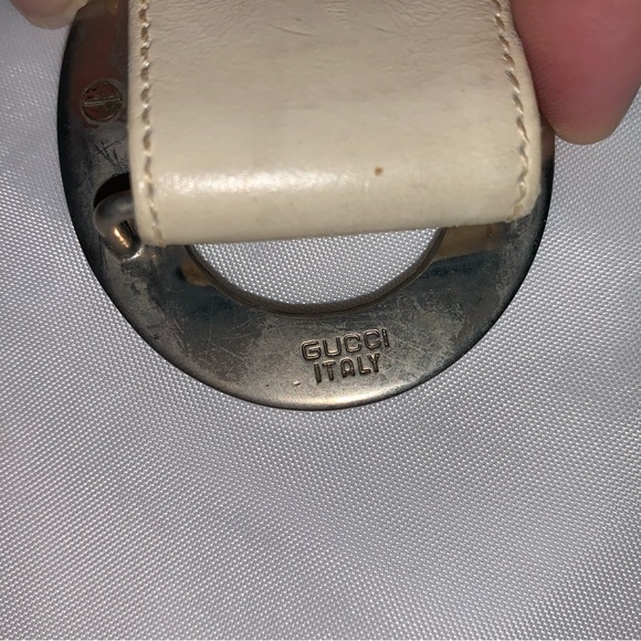 authentic GUCCI 75cm (size SM / MED) cream leather belt w/gold/silver GG buckle - Picture 4 of 12